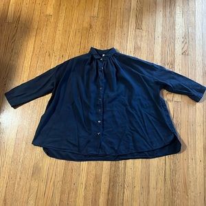 Muji XS Navy 3/4 sleeve button down